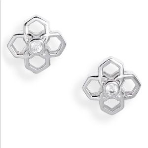 Kendra Scott Silver Crystal Rue Logo Earrings